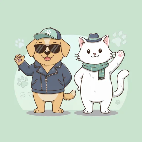 Fetch Pet Taxi Dubai mascots - Stylish dog and cat representing premium pet transport